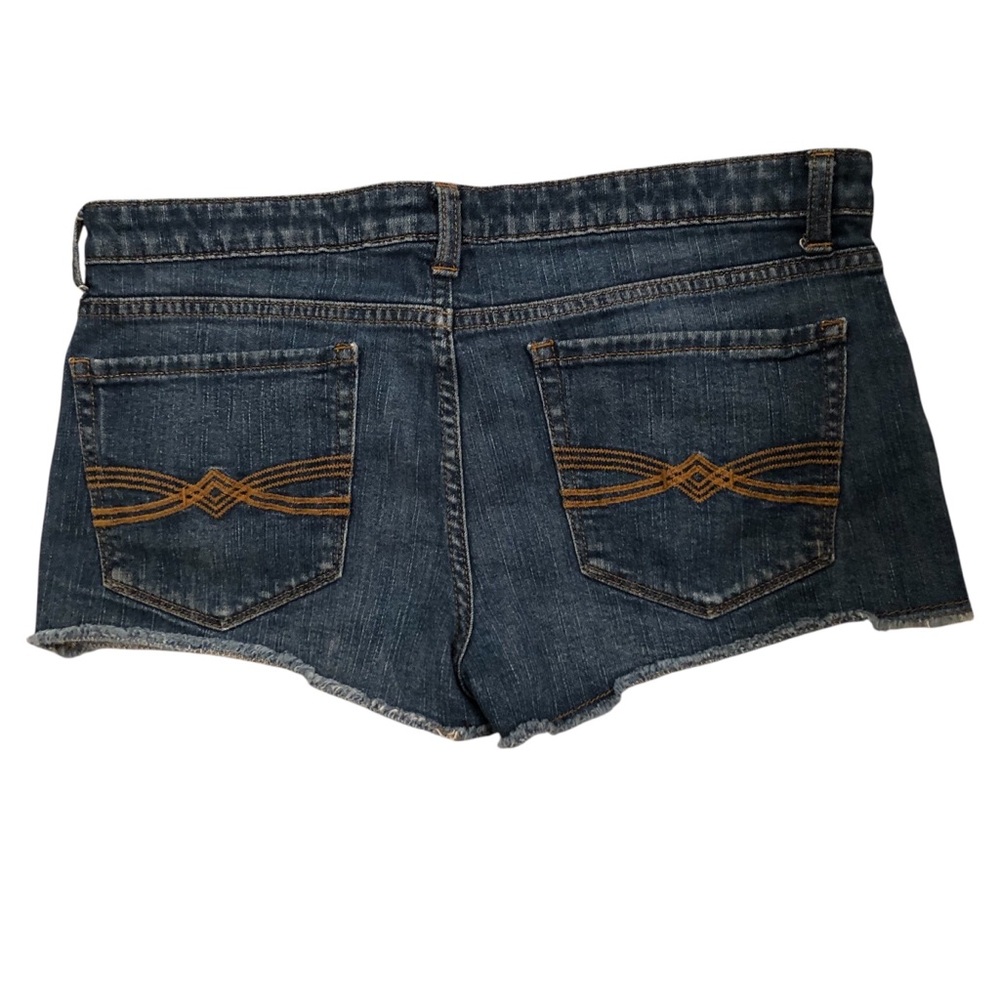 Mudd low rise denim shorts with tan embroidery on back pockets size 13 Y2K